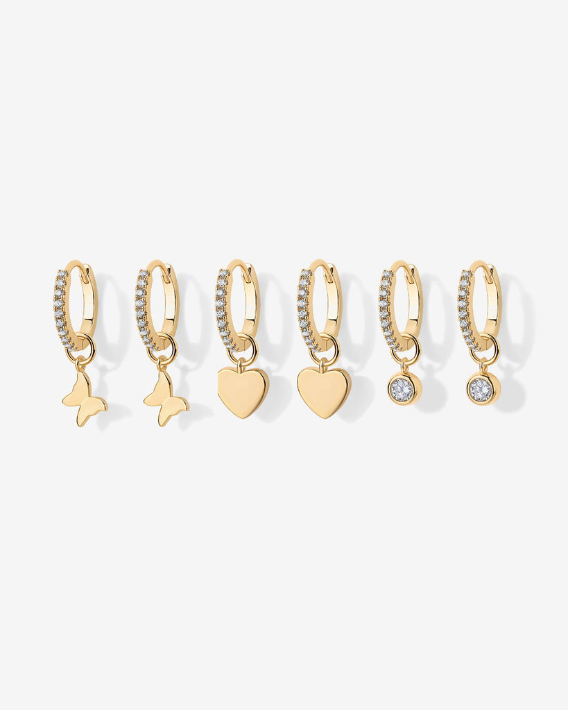 Mix and Match Huggie and Heart Charm Set #Variant_Yellow Gold  