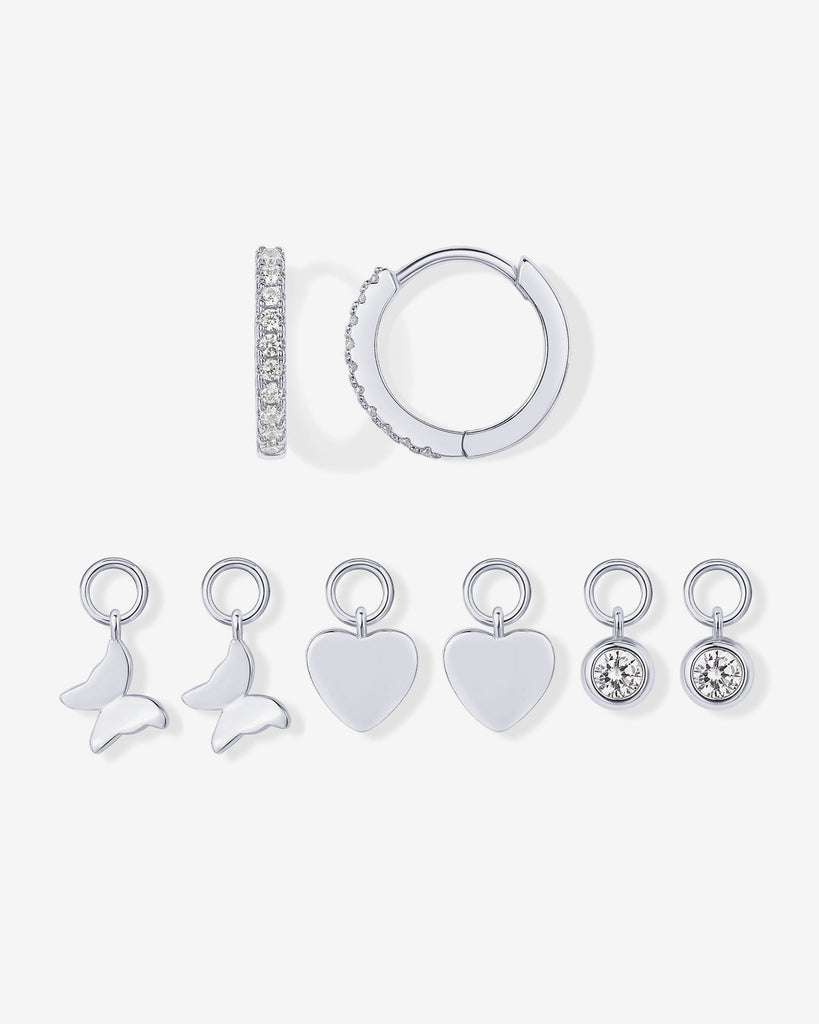 Mix and Match Huggie and Heart Charm Set #Variant_White Gold  
