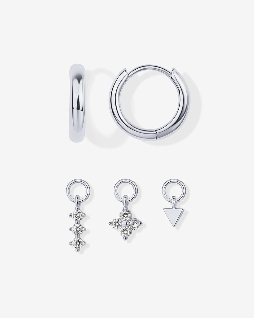 Mix and Match Huggie and Flower Charm Set #Variant_White Gold  