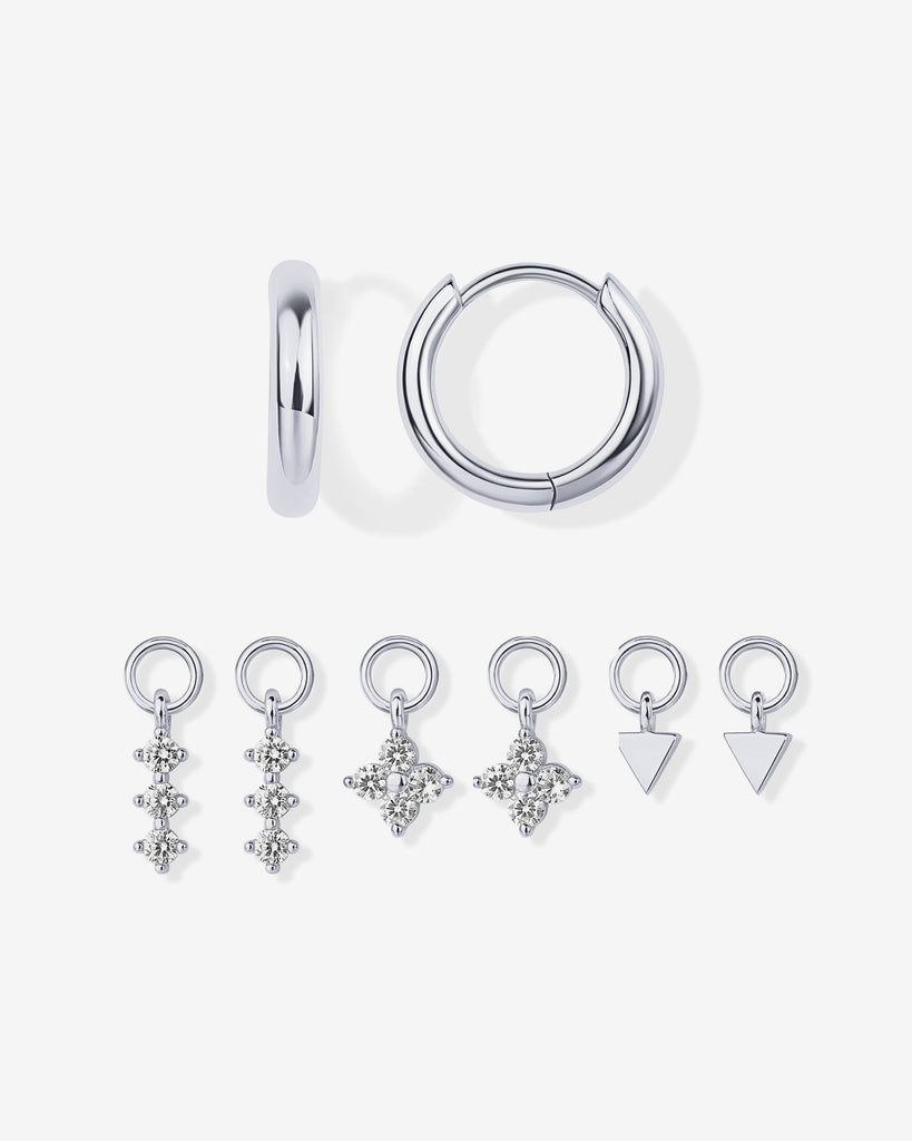 Mix and Match Huggie and Flower Charm Set #Variant_White Gold  