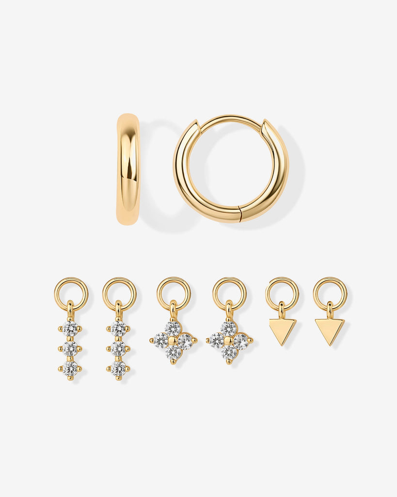 Mix and Match Huggie and Flower Charm Set #Variant_Yellow Gold  