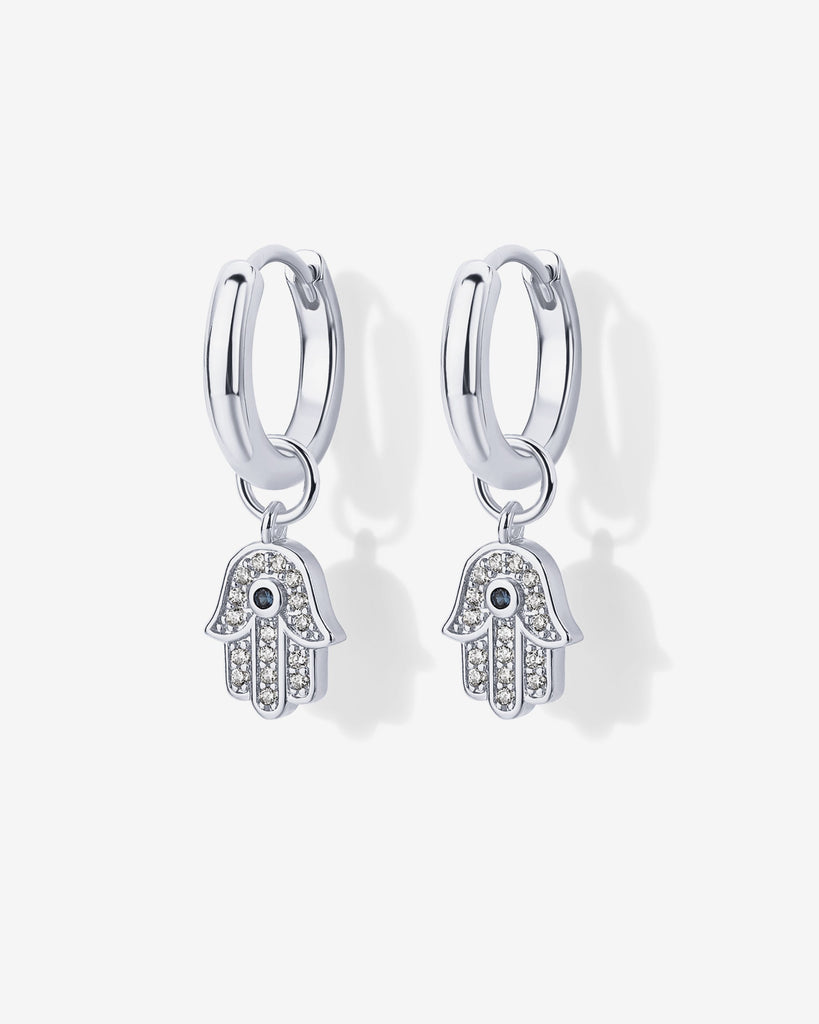 Mix and Match Huggie and Hamsa & Evil Eye Charm Set #Variant_White Gold  