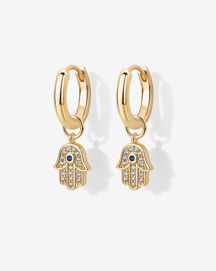 Mix and Match Huggie and Hamsa & Evil Eye Charm Set #Variant_Yellow Gold  
