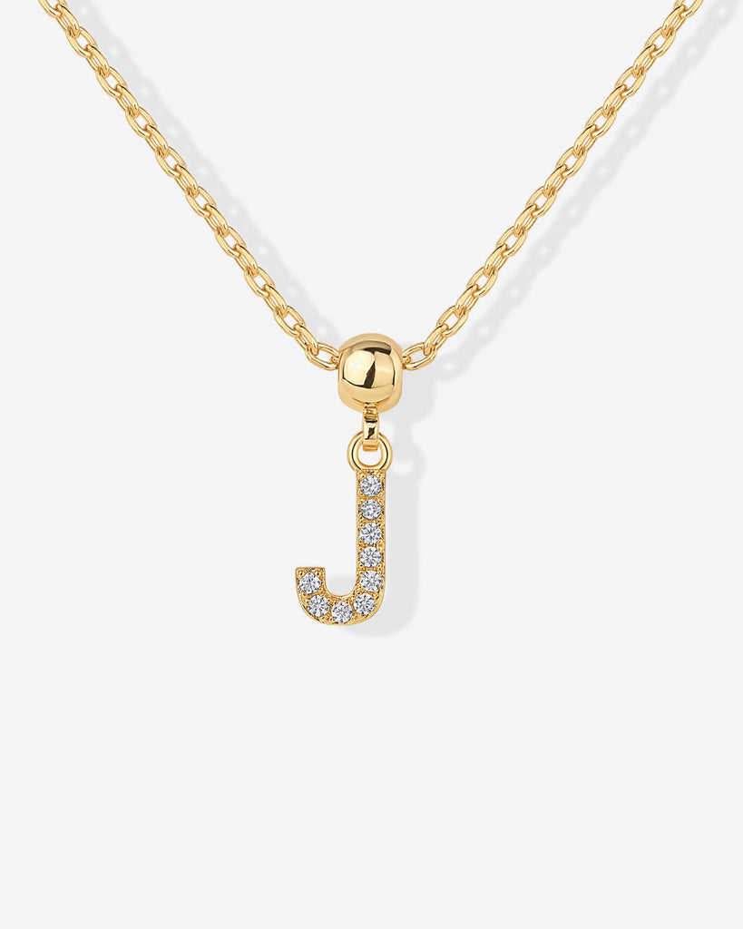 Initial Charm Necklace #Variant_Yellow Gold / J  