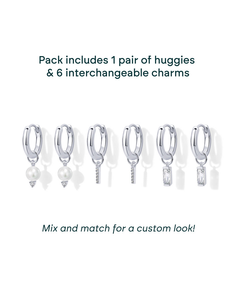 Mix and Match Huggie and Pearl Charm Set #Variant_White Gold  
