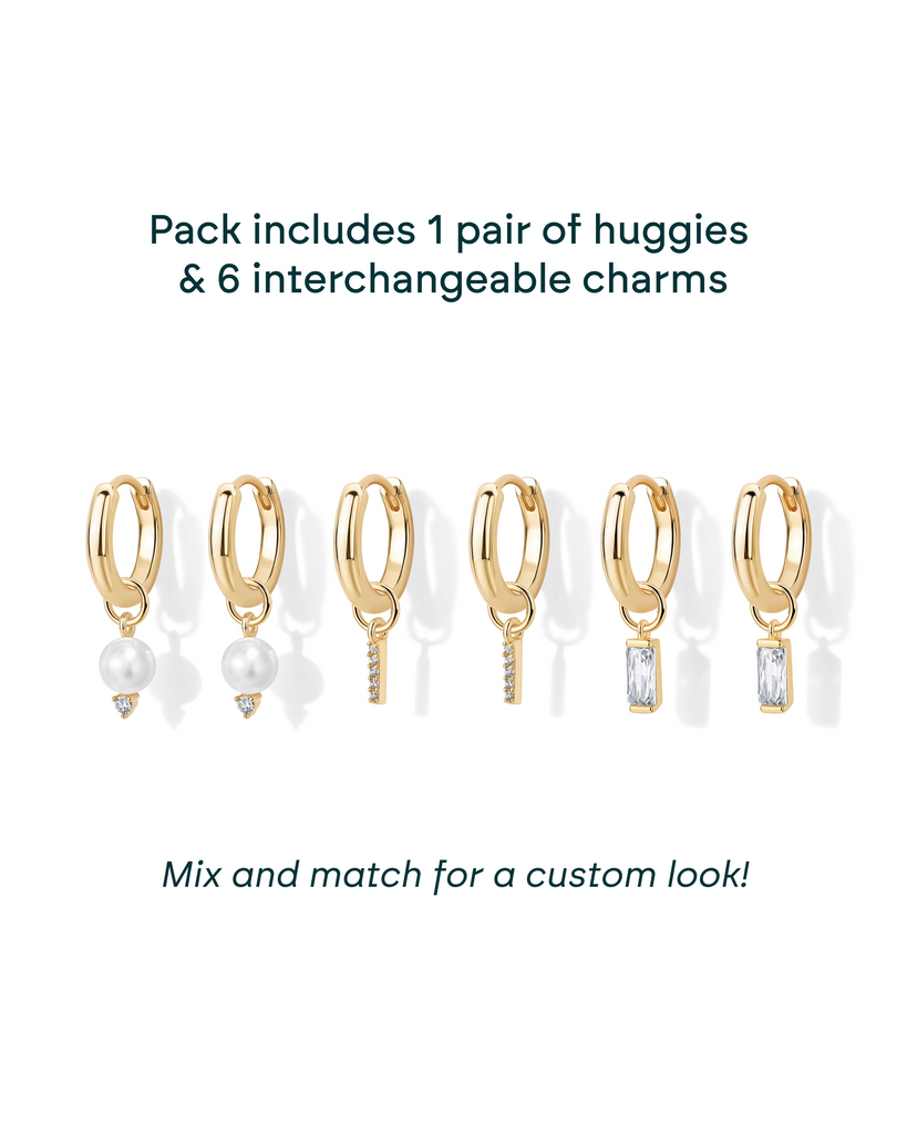 Mix and Match Huggie and Pearl Charm Set #Variant_Yellow Gold  