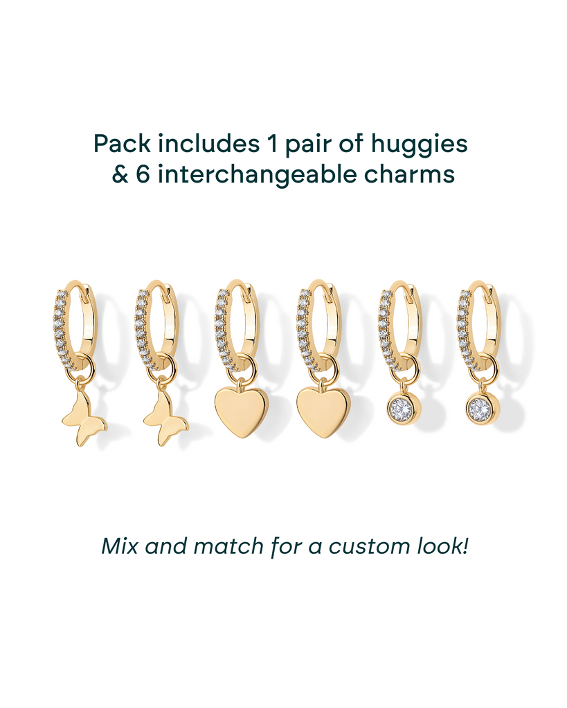 Mix and Match Huggie and Heart Charm Set #Variant_Yellow Gold  