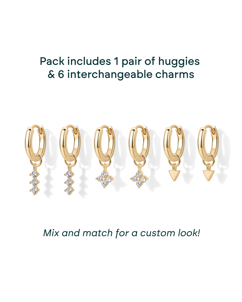 Mix and Match Huggie and Flower Charm Set #Variant_Yellow Gold  