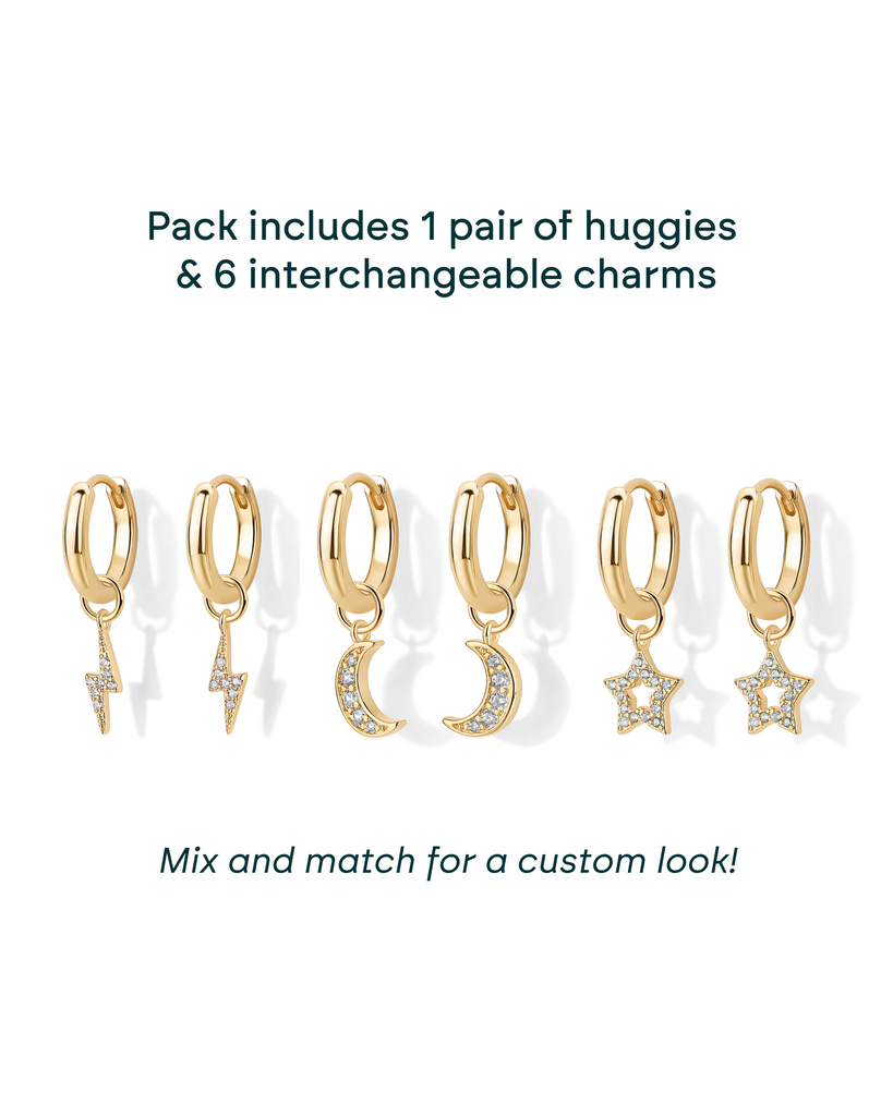 Mix and Match Huggie and Celestial Charm Set #Variant_Yellow Gold  