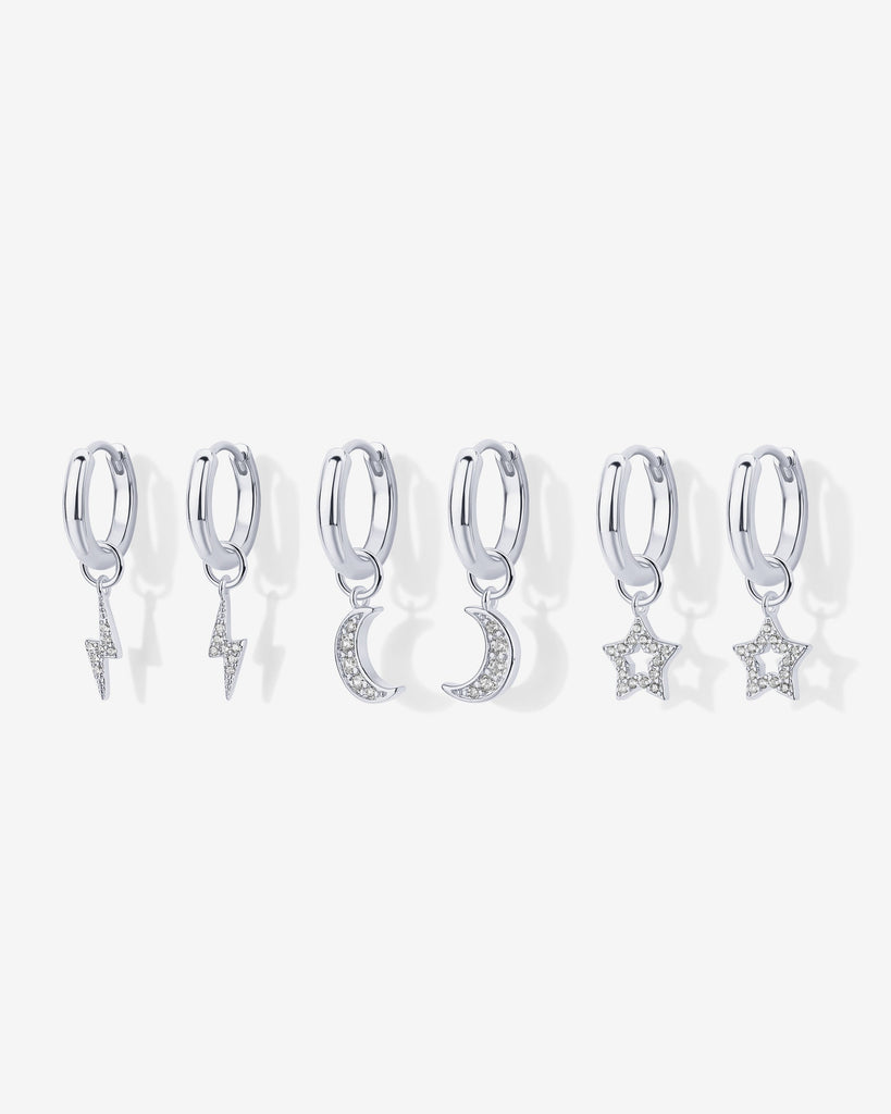 Mix and Match Huggie and Celestial Charm Set #Variant_White Gold  