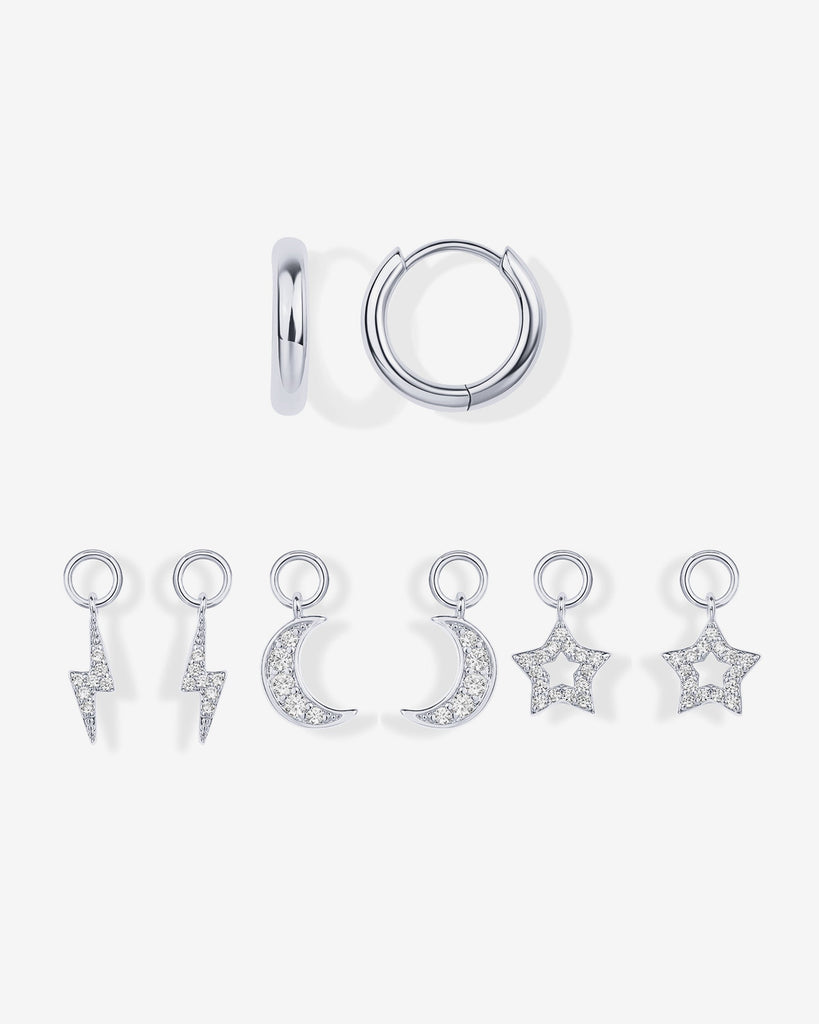 Mix and Match Huggie and Celestial Charm Set #Variant_White Gold  