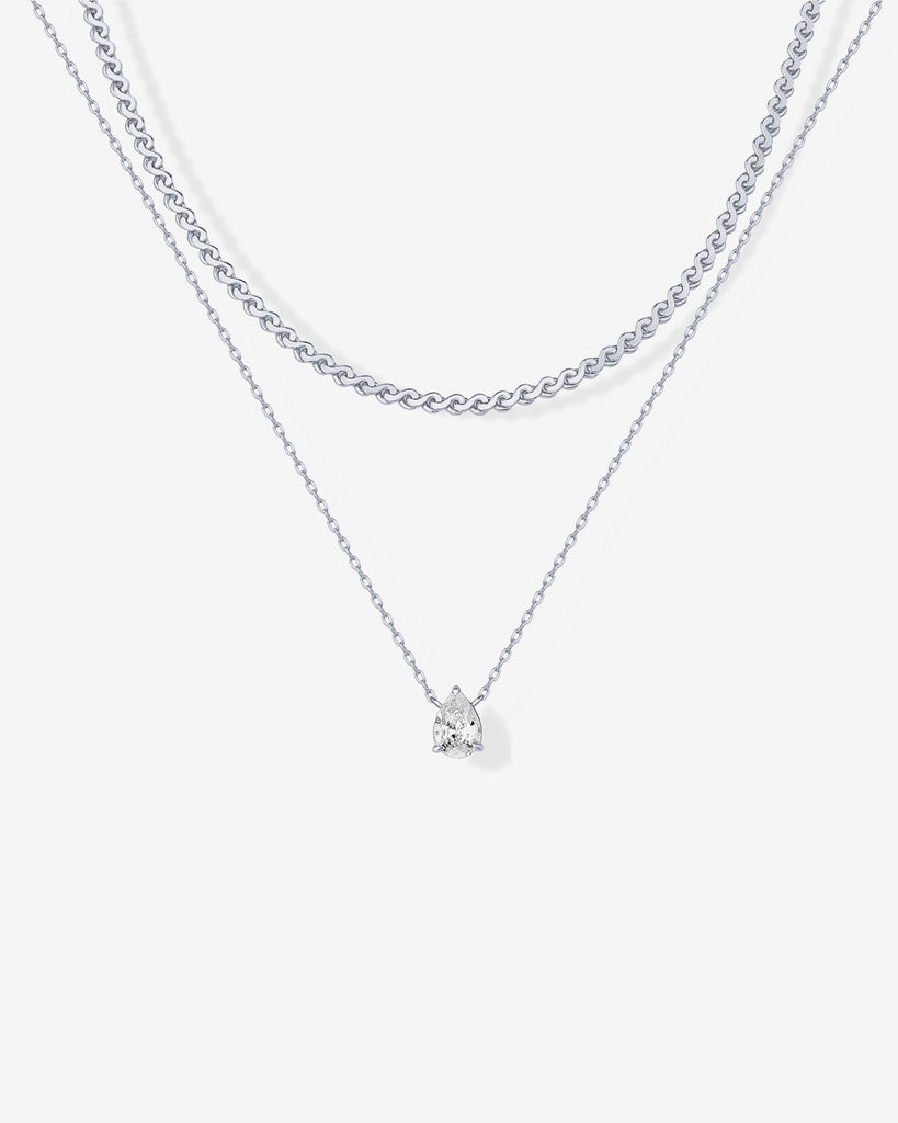 Teardrop Solitaire Layered Necklace Set #Variant_White Gold  