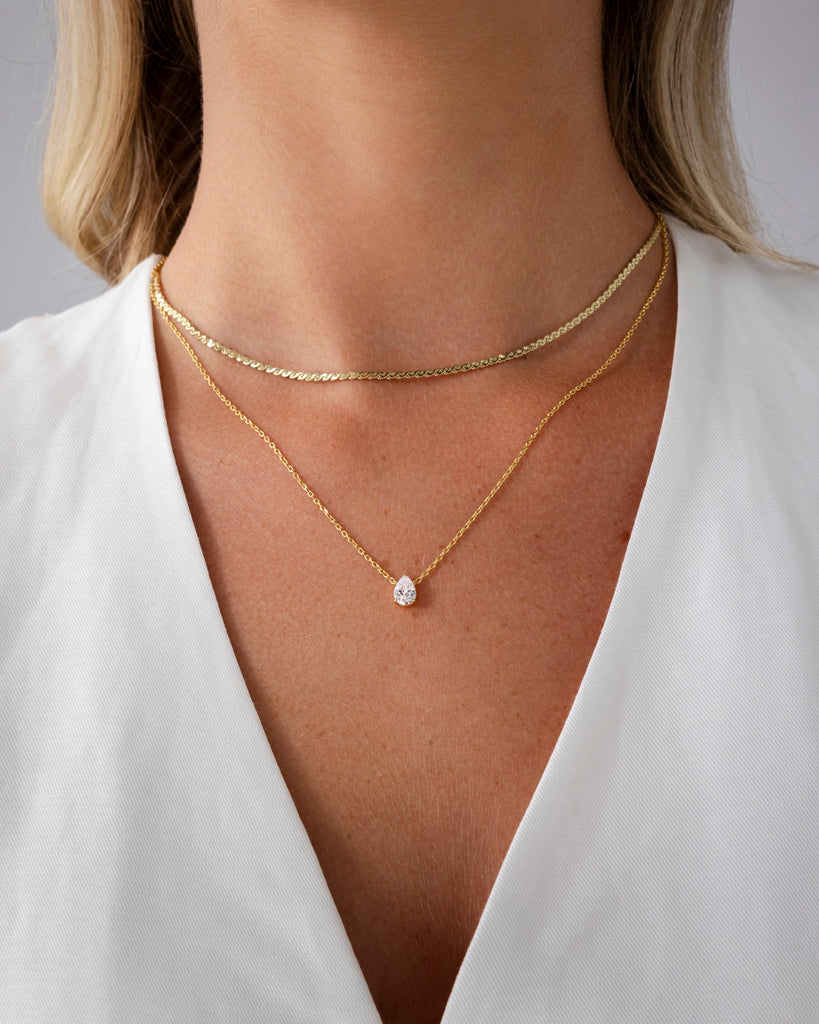 Teardrop Solitaire Layered Necklace Set #Variant_Yellow Gold  