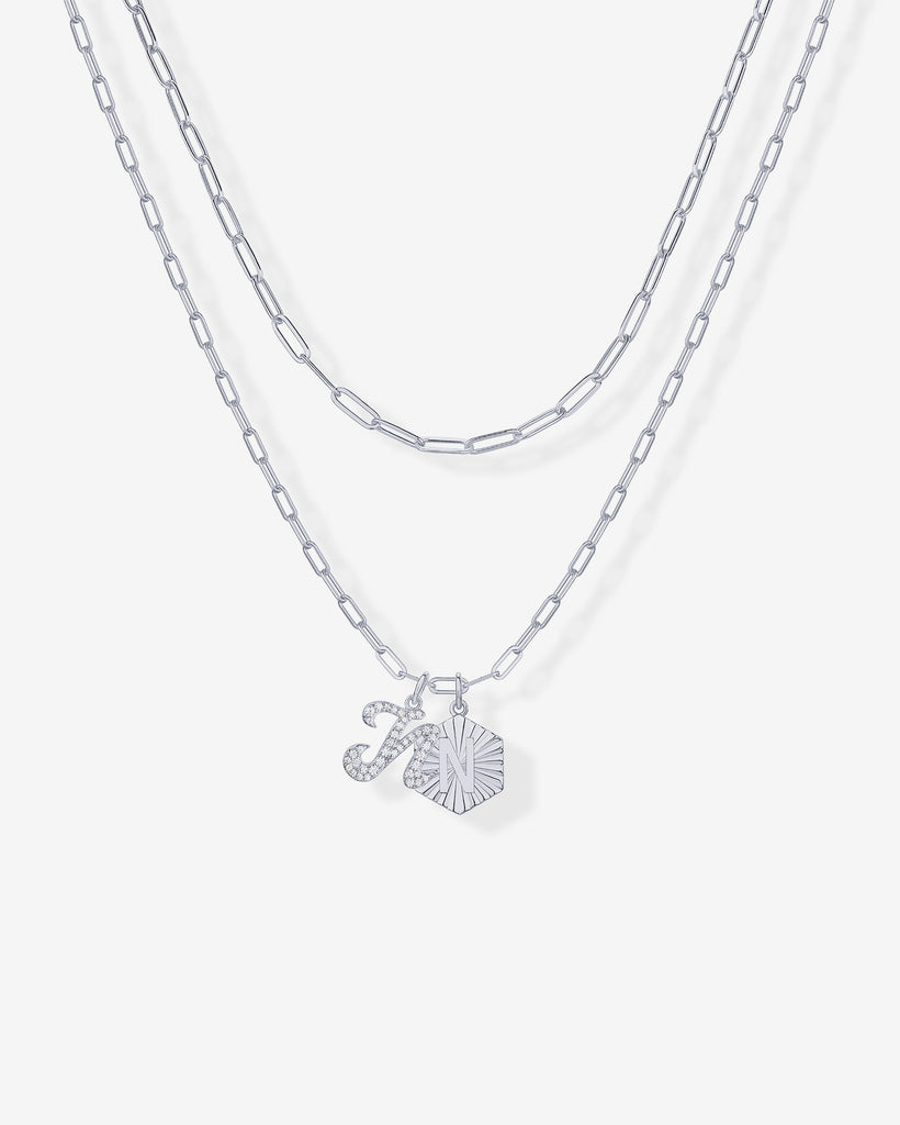 Initial Layered Pendant 2406-N01_White Gold_N  