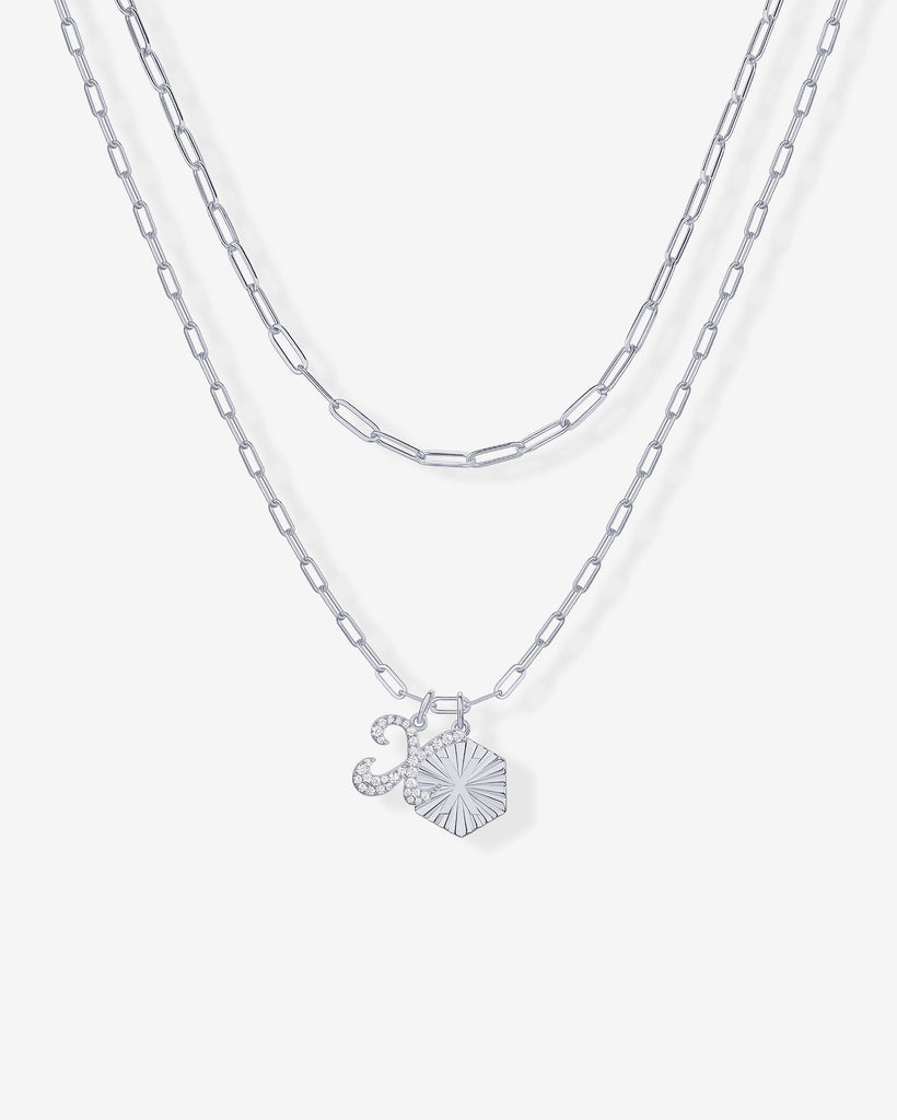 Initial Layered Pendant 2406-N01_White Gold_X  