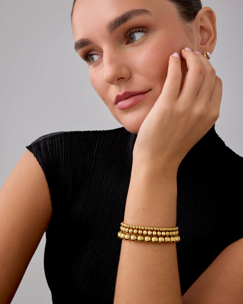 Gold Beaded Bracelet Trio   