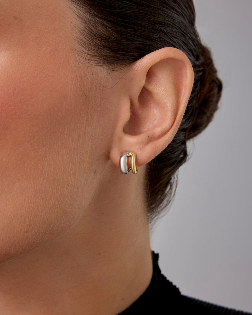 Seeing Double Two-Tone Hoops #Variant_White and Yellow Gold  