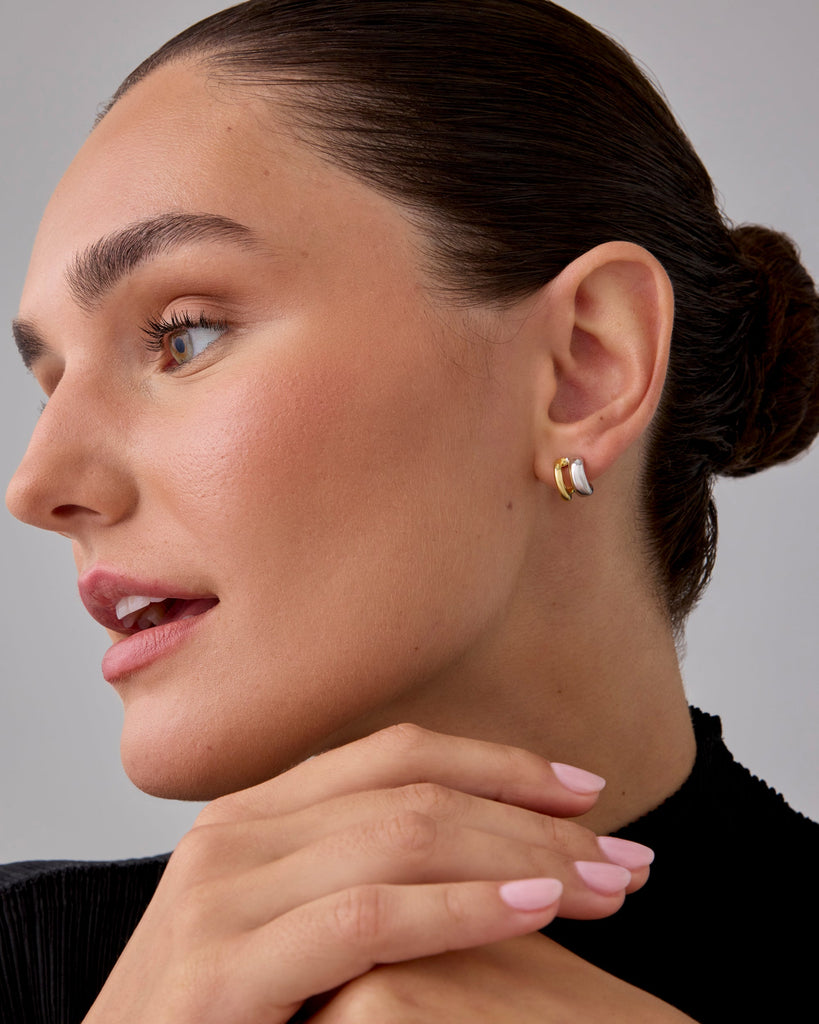Seeing Double Two-Tone Hoops #Variant_White and Yellow Gold  