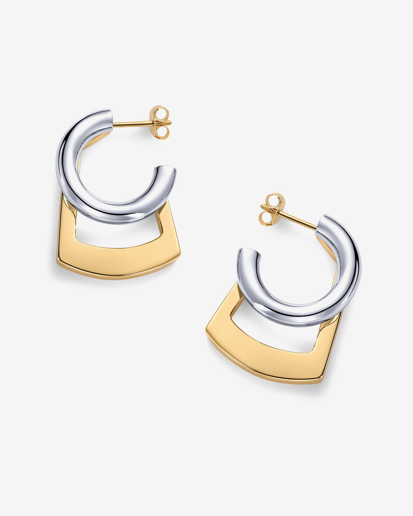 Mixed-Metal Geometric Hoops #Variant_White and Yellow Gold  