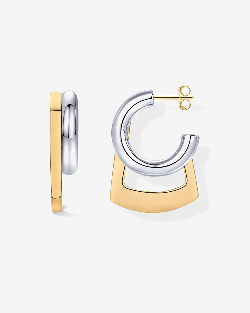 Mixed-Metal Geometric Hoops #Variant_White and Yellow Gold  