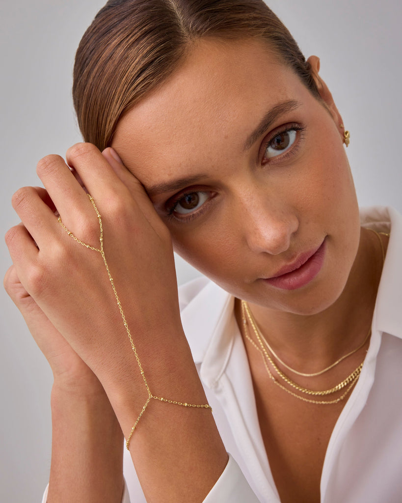 Stay Gold Beaded Hand Chain #Variant_White Gold  