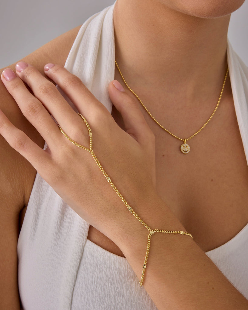 Dainty Beaded Hand Chain #Variant_White Gold  