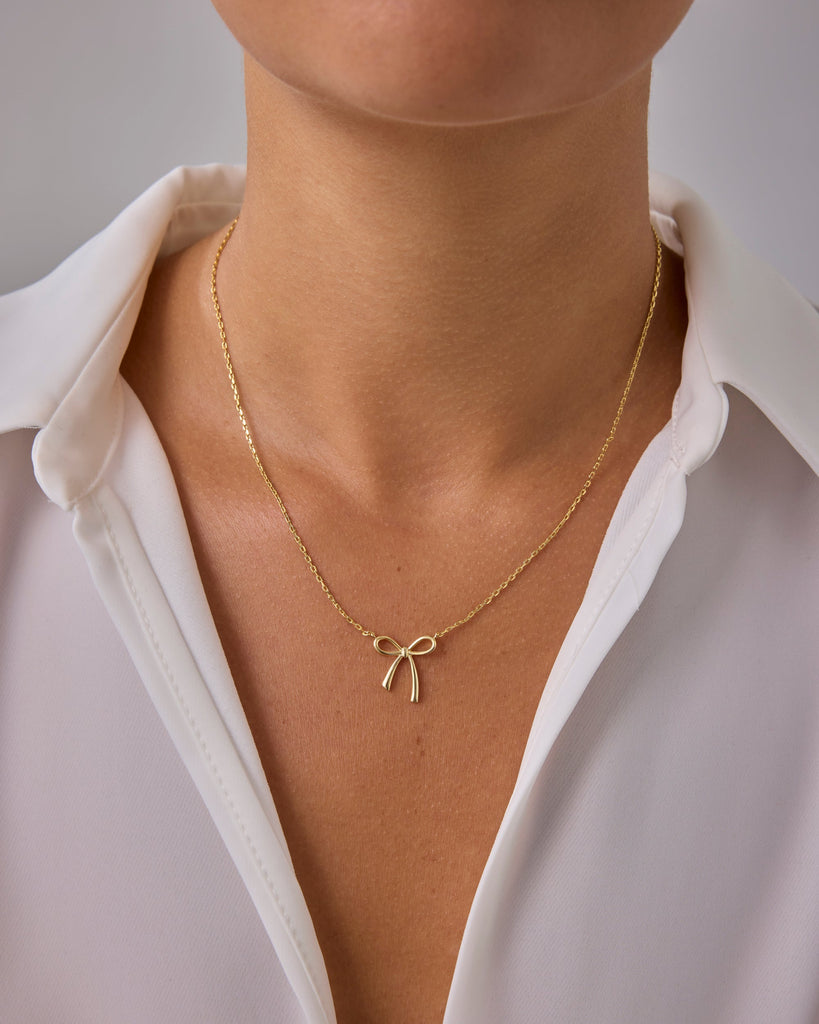 Tied Up Bow Necklace #Variant_White Gold  