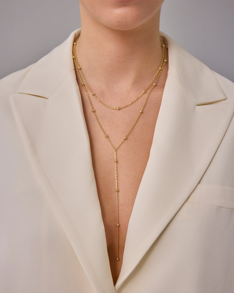 Beaded Tassel Lariat Necklace #Variant_White Gold  