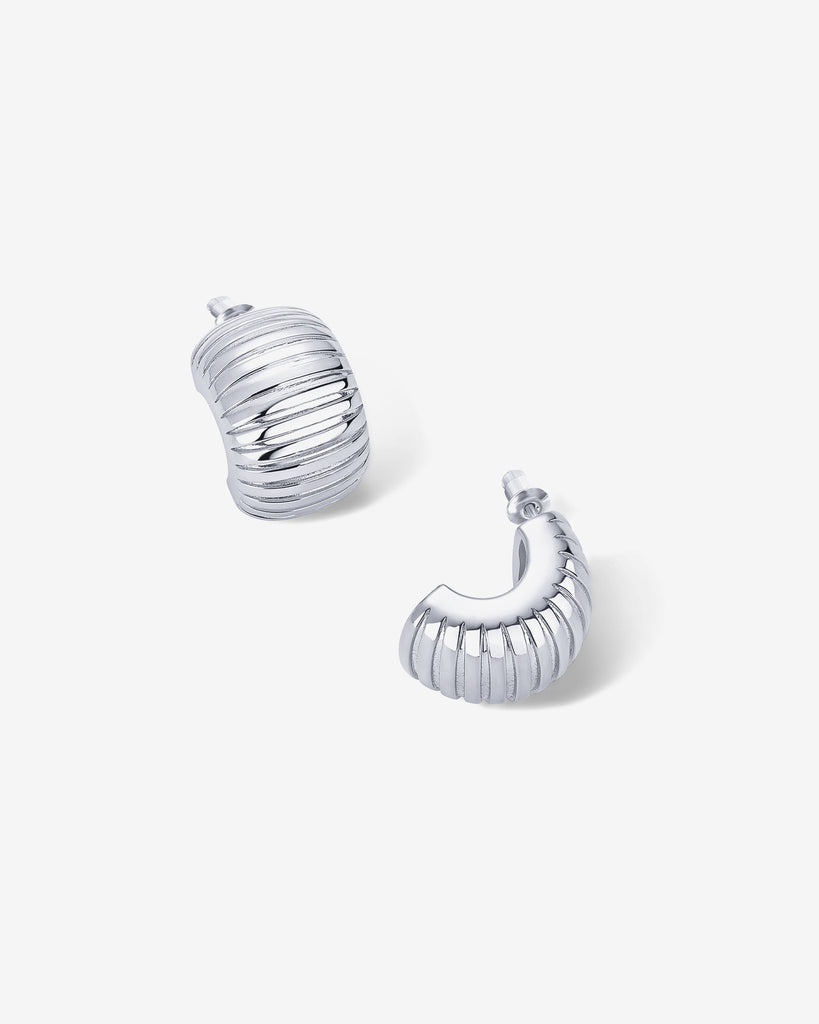 Chunky Ribbed Hoop Earrings #Variant_White Gold  