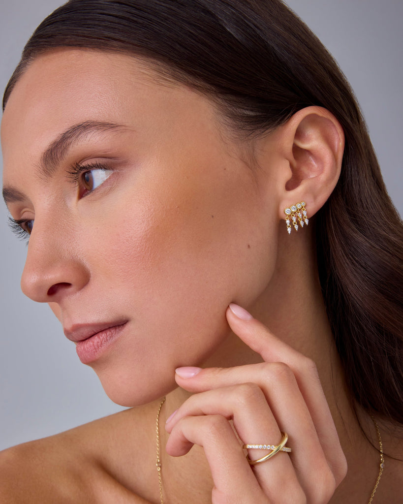 Cubic Zirconia Dangle Crawler #Variant_White Gold  