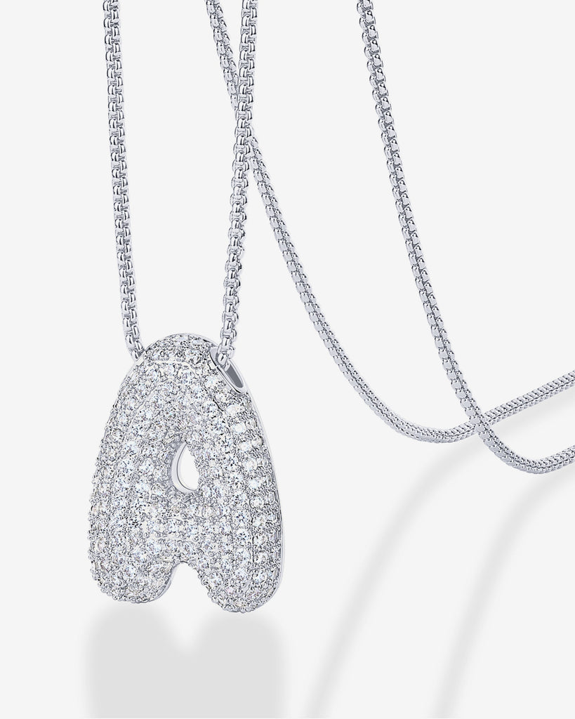 Sparkling Bubble Letter Pendant Necklace #Variant_White Gold_A  