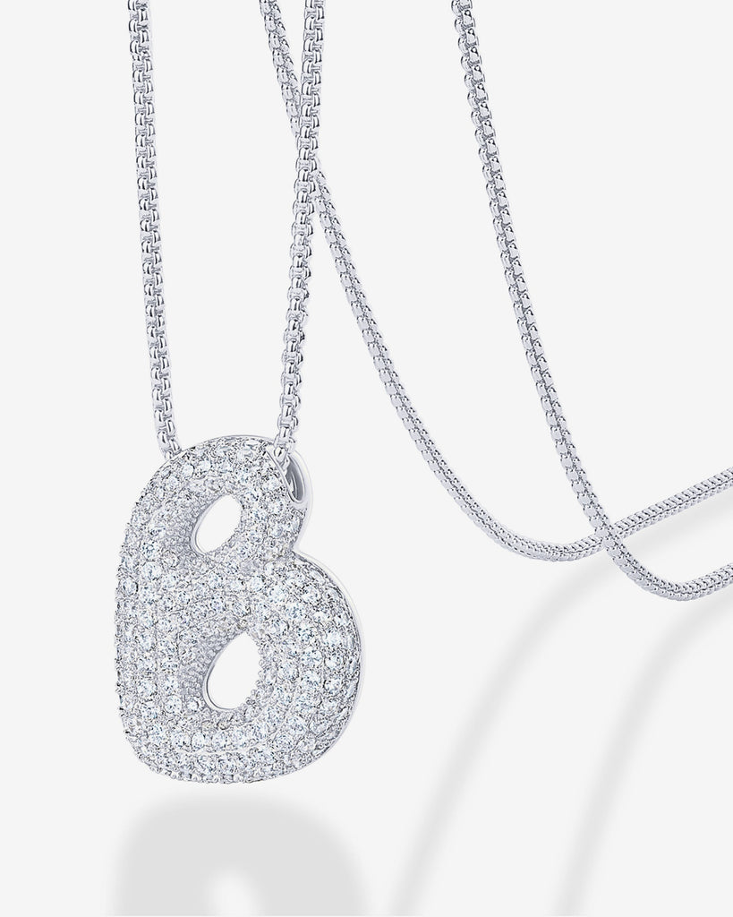 Sparkling Bubble Letter Pendant Necklace #Variant_White Gold_B  