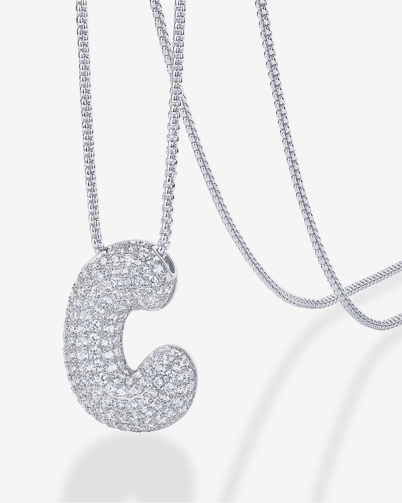 Sparkling Bubble Letter Pendant Necklace #Variant_White Gold_C  
