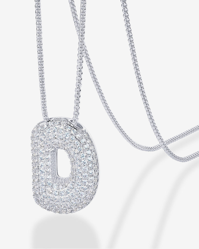 Sparkling Bubble Letter Pendant Necklace #Variant_White Gold_D  