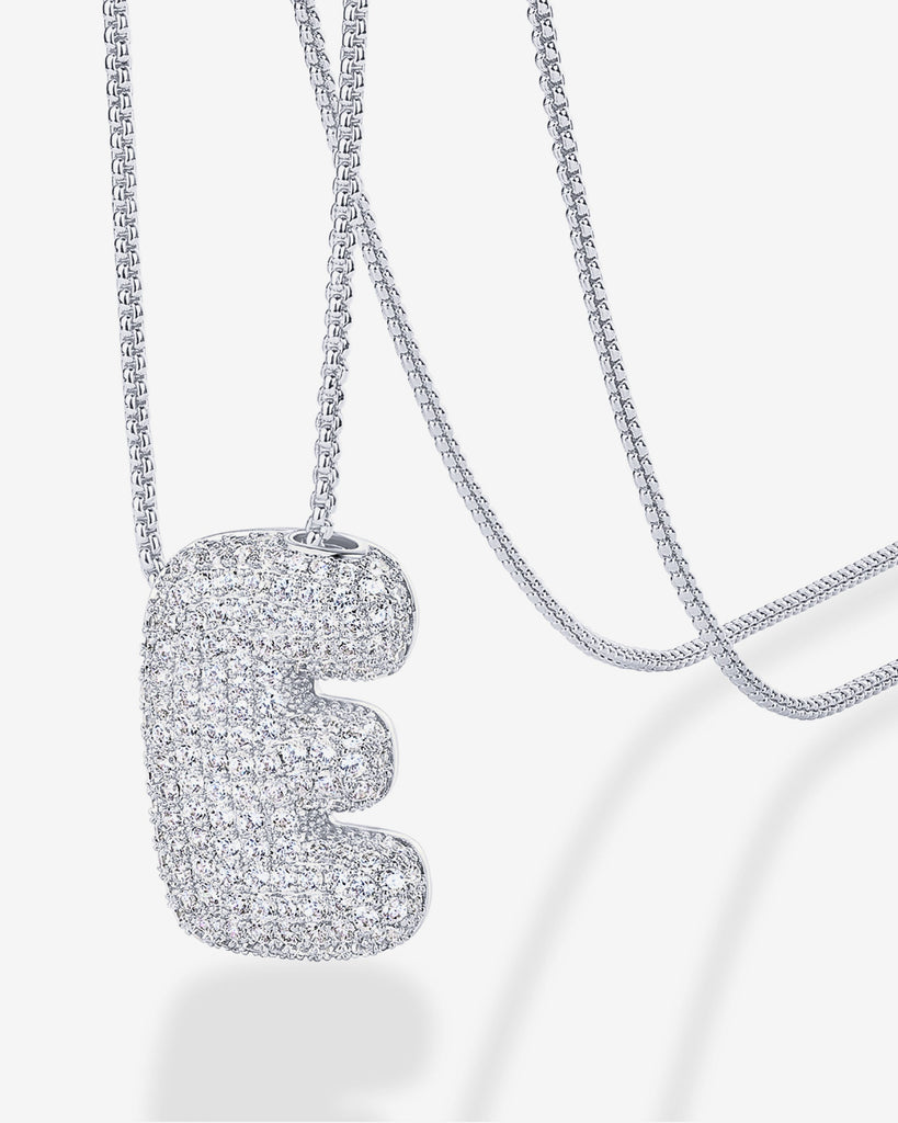 Sparkling Bubble Letter Pendant Necklace #Variant_White Gold_E  
