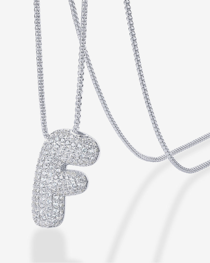 Sparkling Bubble Letter Pendant Necklace #Variant_White Gold_F  