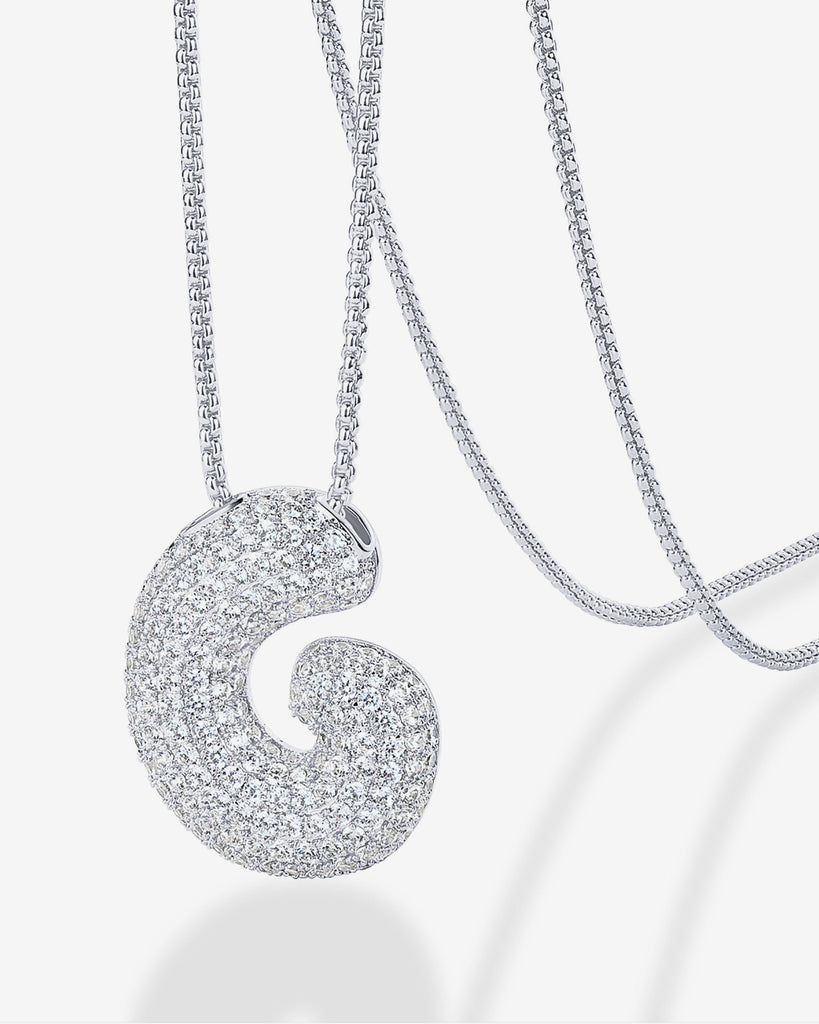 Sparkling Bubble Letter Pendant Necklace #Variant_White Gold_G  