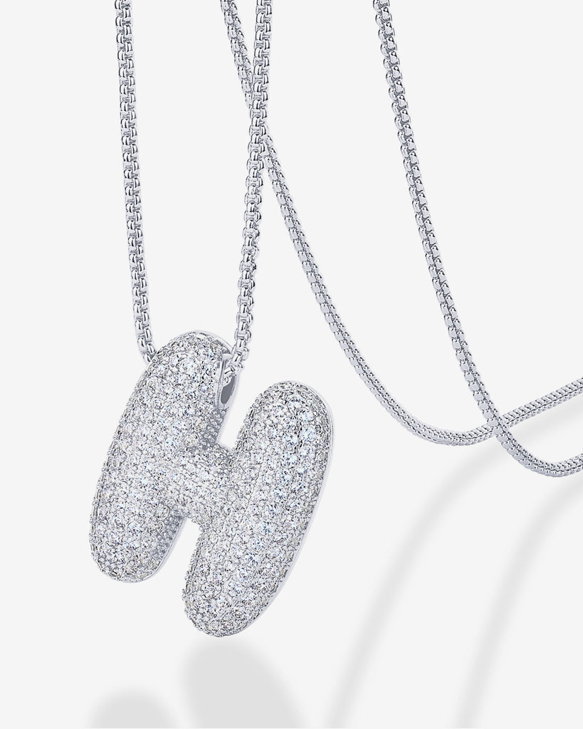 Sparkling Bubble Letter Pendant Necklace #Variant_White Gold_H  