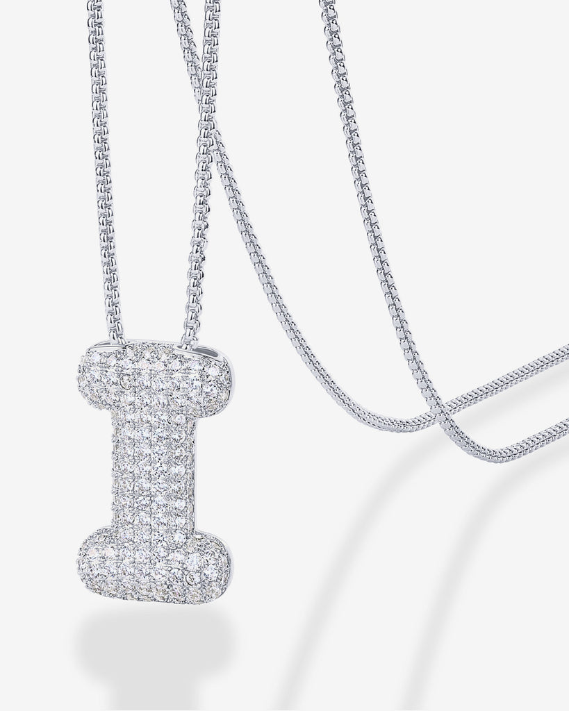 Sparkling Bubble Letter Pendant Necklace #Variant_White Gold_I  