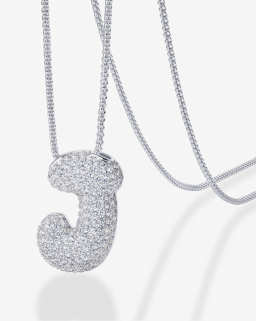 Sparkling Bubble Letter Pendant Necklace #Variant_White Gold_J  