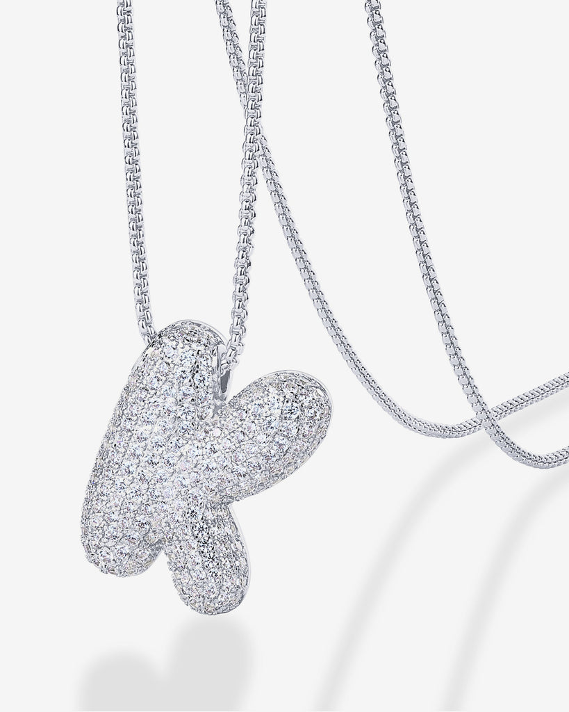 Sparkling Bubble Letter Pendant Necklace #Variant_White Gold_K  
