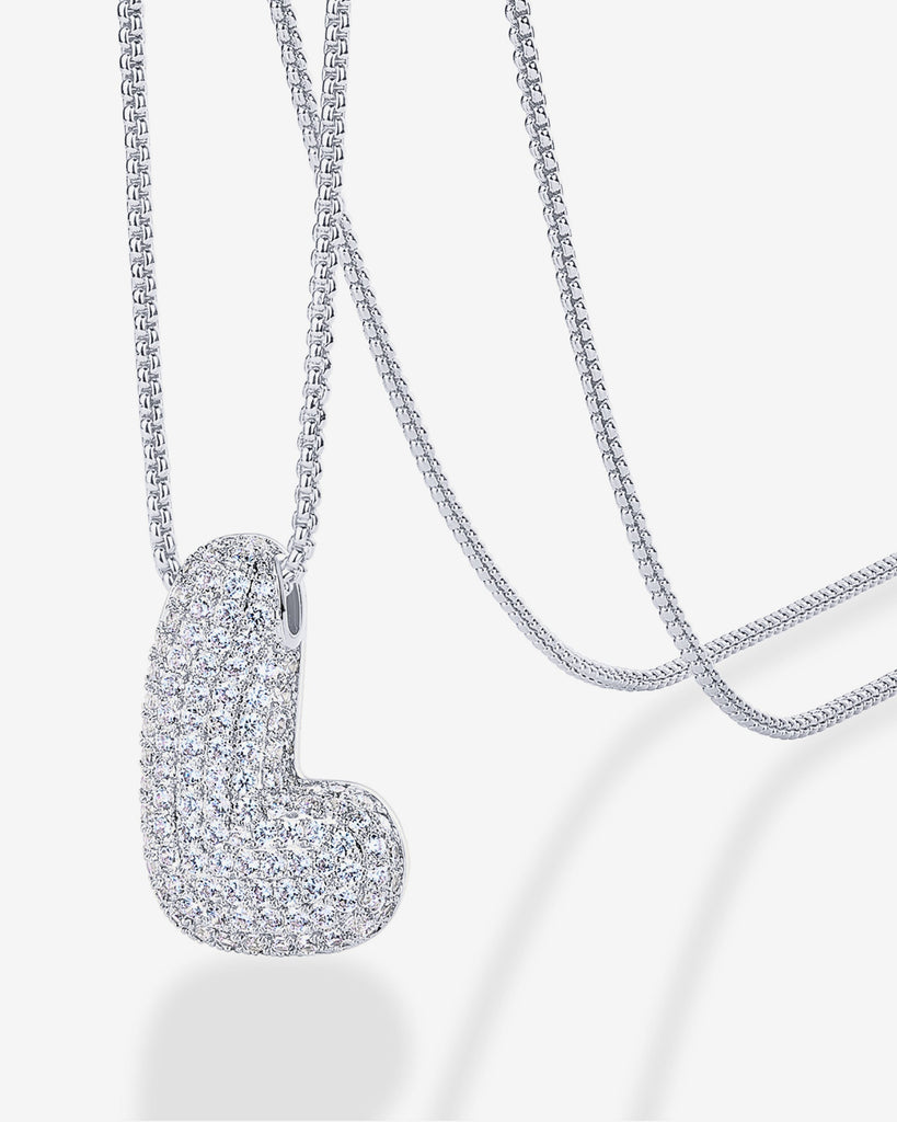 Sparkling Bubble Letter Pendant Necklace #Variant_White Gold_L  