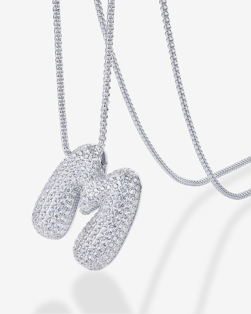 Sparkling Bubble Letter Pendant Necklace #Variant_White Gold_M  