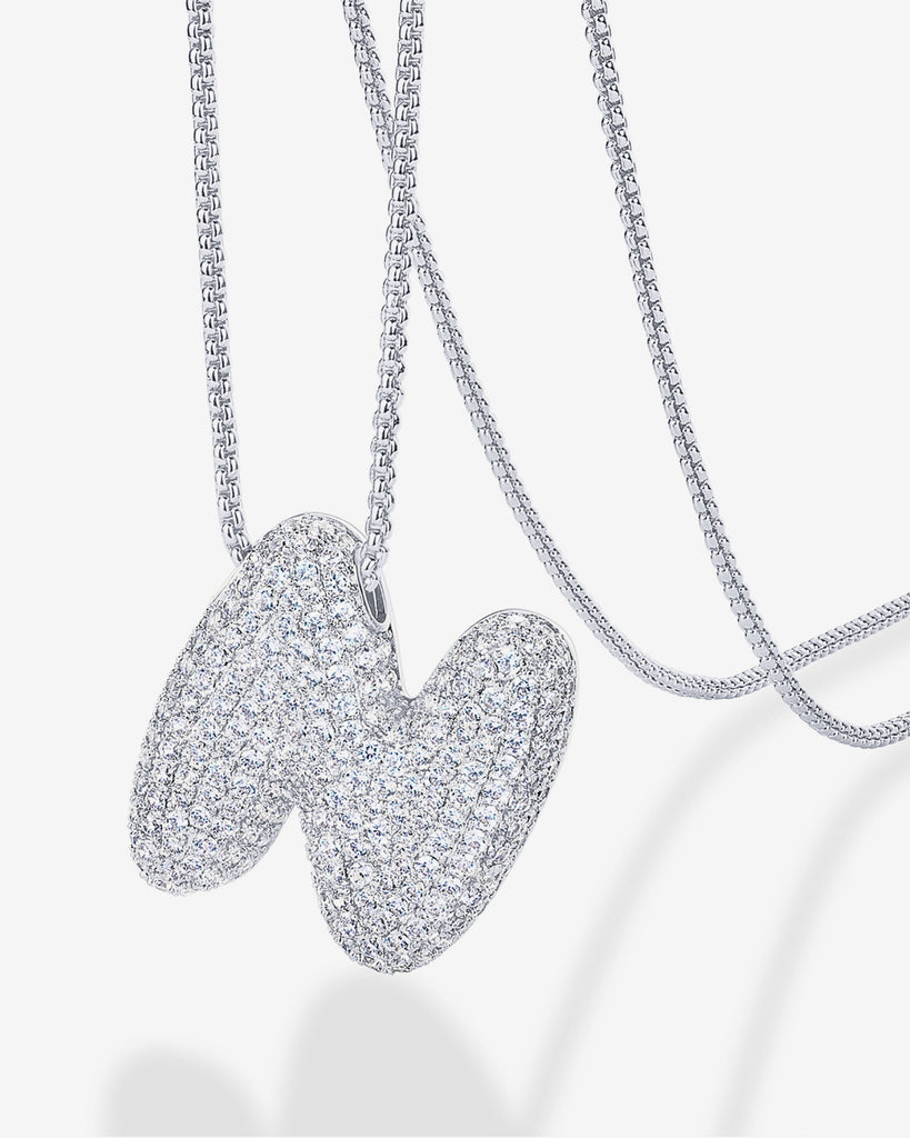 Sparkling Bubble Letter Pendant Necklace #Variant_White Gold_N  