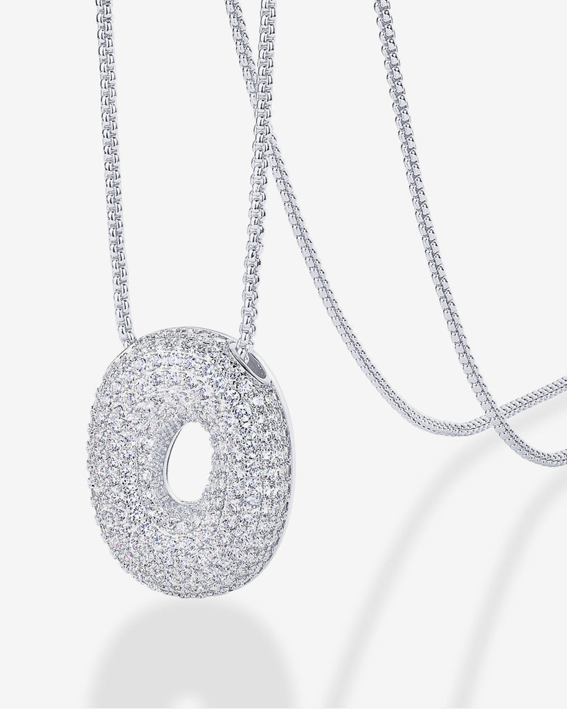 Sparkling Bubble Letter Pendant Necklace #Variant_White Gold_O  