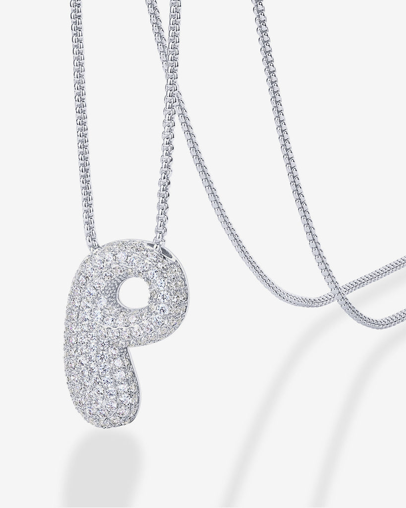 Sparkling Bubble Letter Pendant Necklace #Variant_White Gold_P  