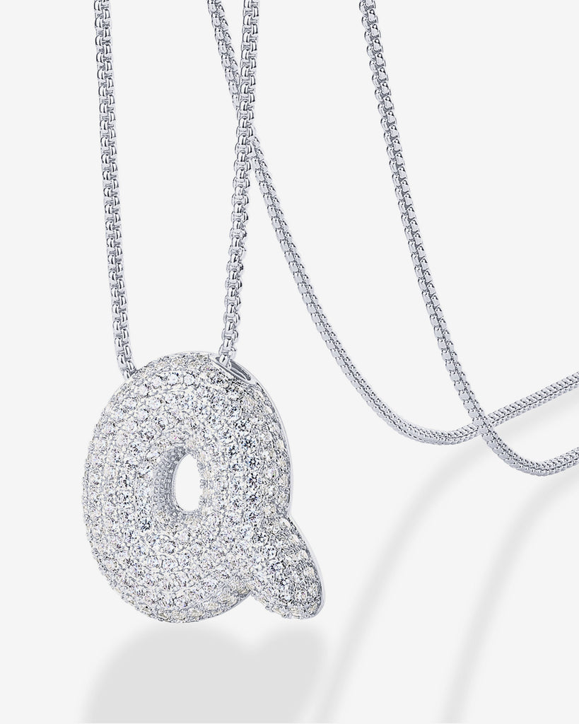 Sparkling Bubble Letter Pendant Necklace #Variant_White Gold_Q  