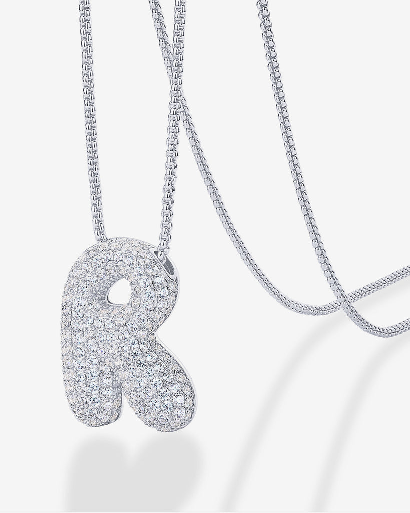Sparkling Bubble Letter Pendant Necklace #Variant_White Gold_R  