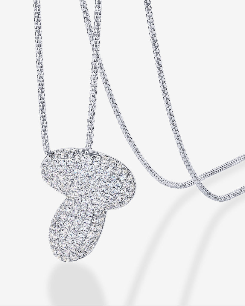 Sparkling Bubble Letter Pendant Necklace #Variant_White Gold_T  