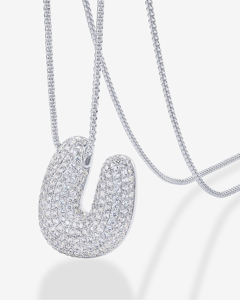 Sparkling Bubble Letter Pendant Necklace #Variant_White Gold_U  